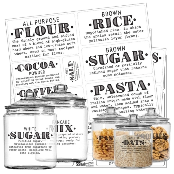 Talented Kitchen 36 Clear Labels Plus Bonus Set Organization For Jars Bins Boxes - Picture 6 of 11